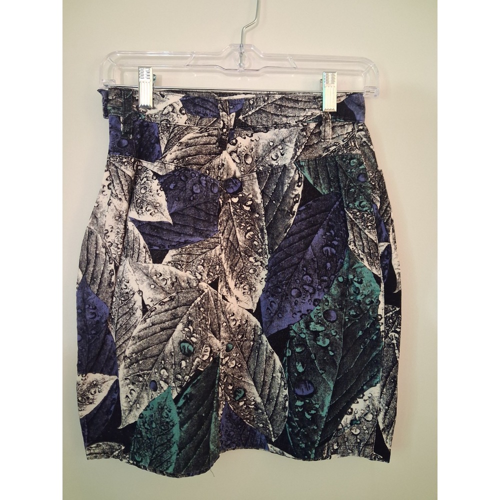 Vintage 90s Esprit Abstract Leaf Print High Waist Pencil Skirt Size 10